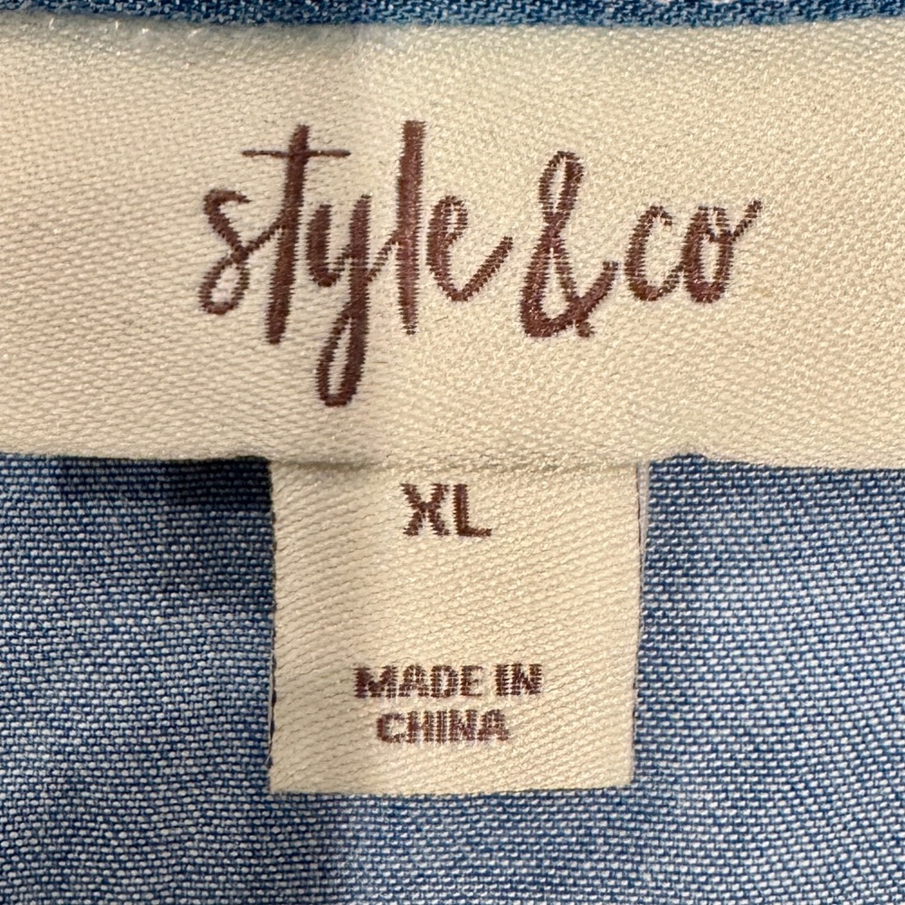 Style & Co Women׳s Blue Chambray Flutter Sleeve Top Size XL NWOT - Picture 6 of 10